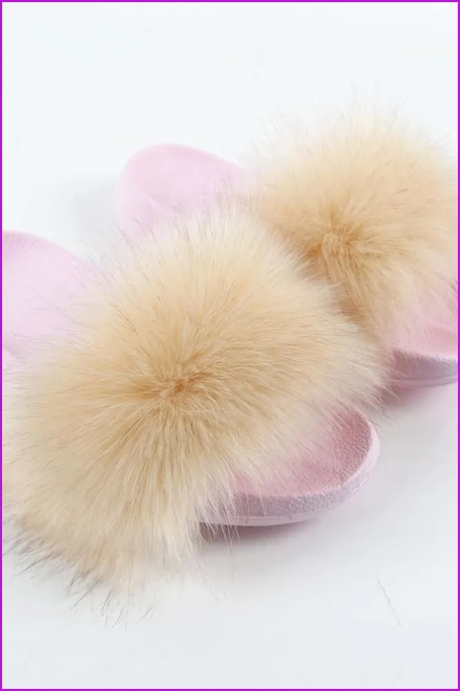 {5-7 days wait for make} Pink Sole Faux Fake Normal Fluffy Fur Slides F797