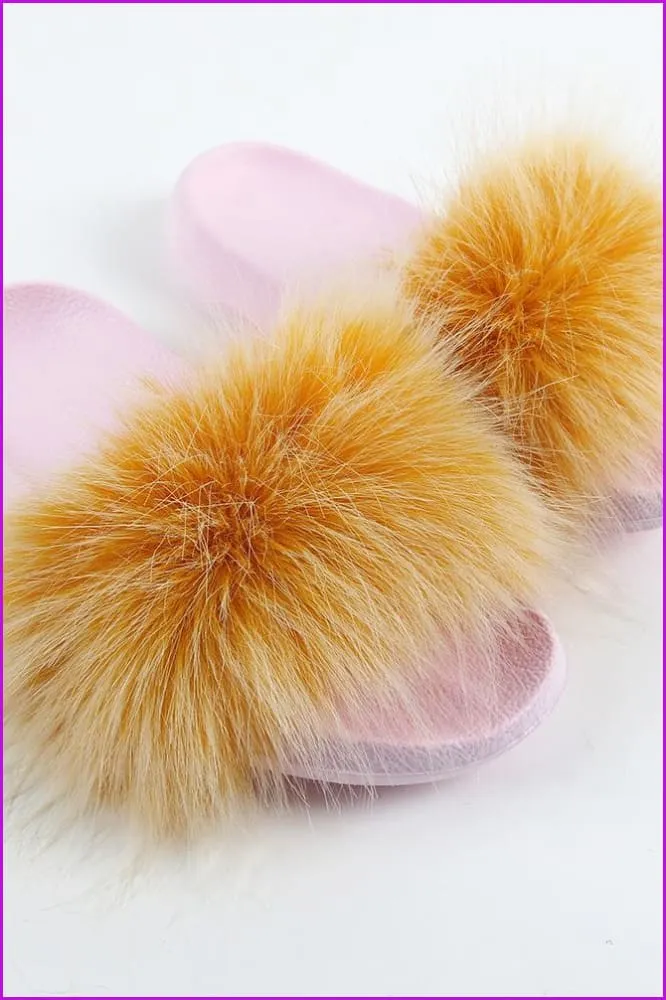 {5-7 days wait for make} Pink Sole Faux Fake Normal Fluffy Fur Slides F797