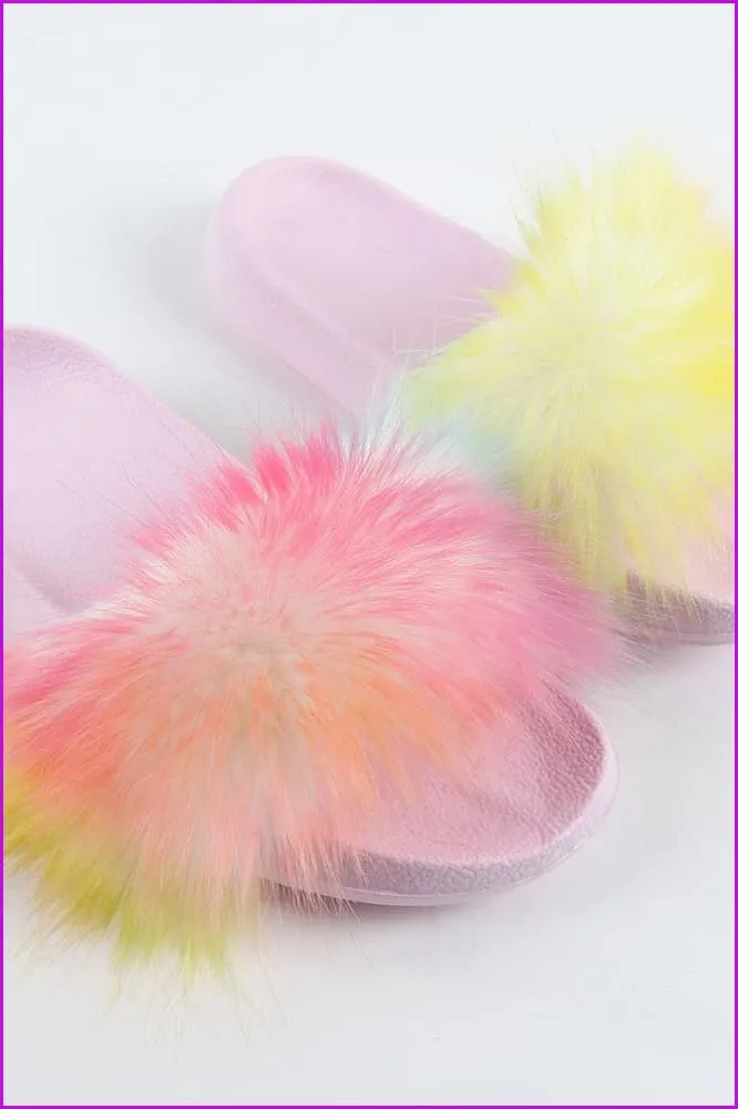 {5-7 days wait for make} Pink Sole Faux Fake Normal Fluffy Fur Slides F797