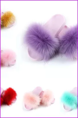 {5-7 days wait for make} Pink Sole Faux Fake Normal Fluffy Fur Slides F797