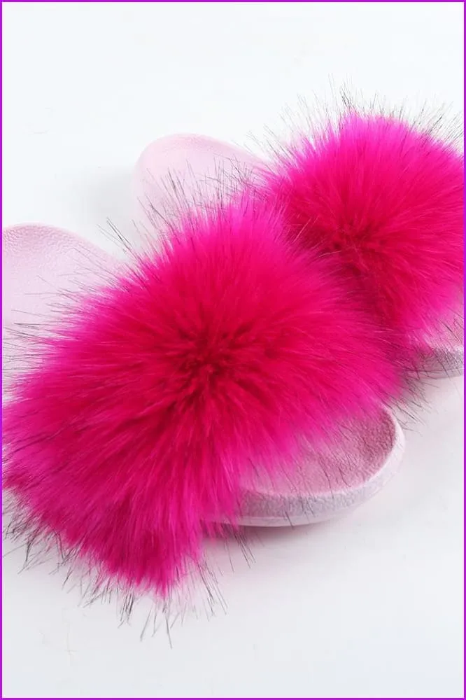 {5-7 days wait for make} Pink Sole Faux Fake Normal Fluffy Fur Slides F797