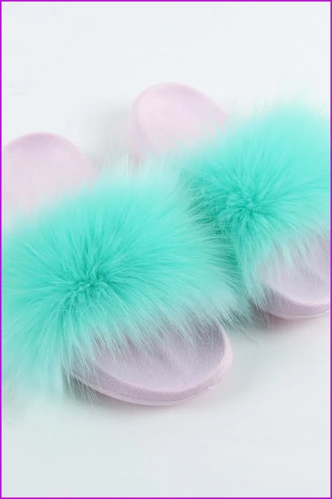 {5-7 days wait for make} Pink Sole Faux Fake Normal Fluffy Fur Slides F797