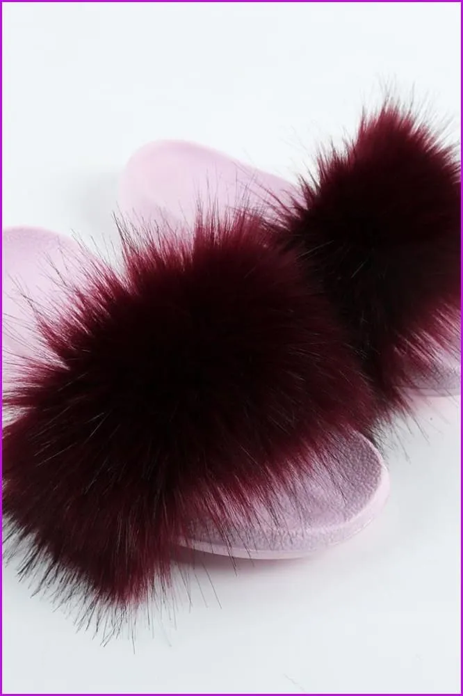 {5-7 days wait for make} Pink Sole Faux Fake Normal Fluffy Fur Slides F797