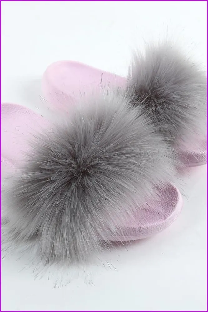 {5-7 days wait for make} Pink Sole Faux Fake Normal Fluffy Fur Slides F797