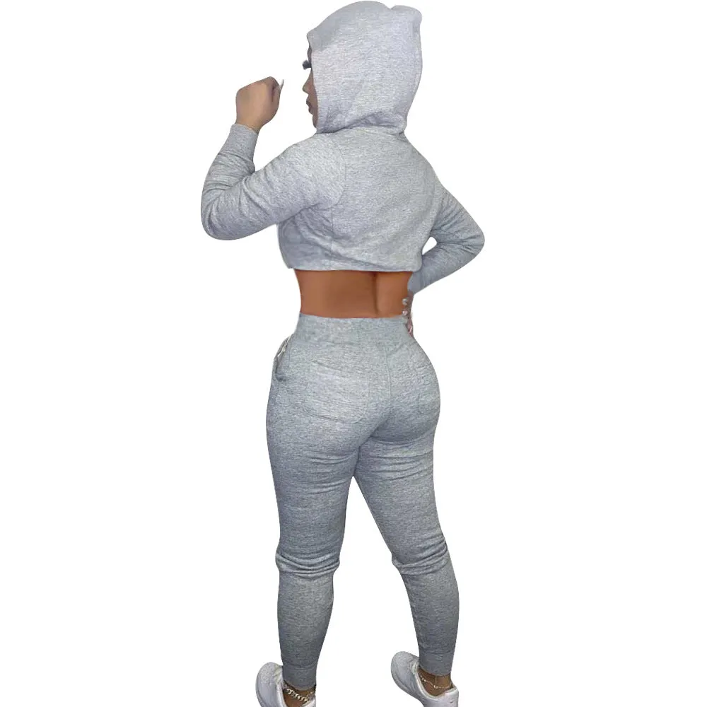 Activewear Sets Crop Hoodie And Pants Women Outfits