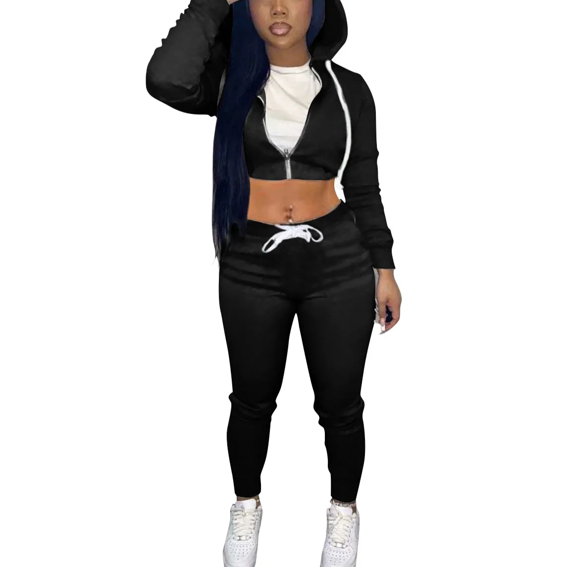 Activewear Sets Crop Hoodie And Pants Women Outfits