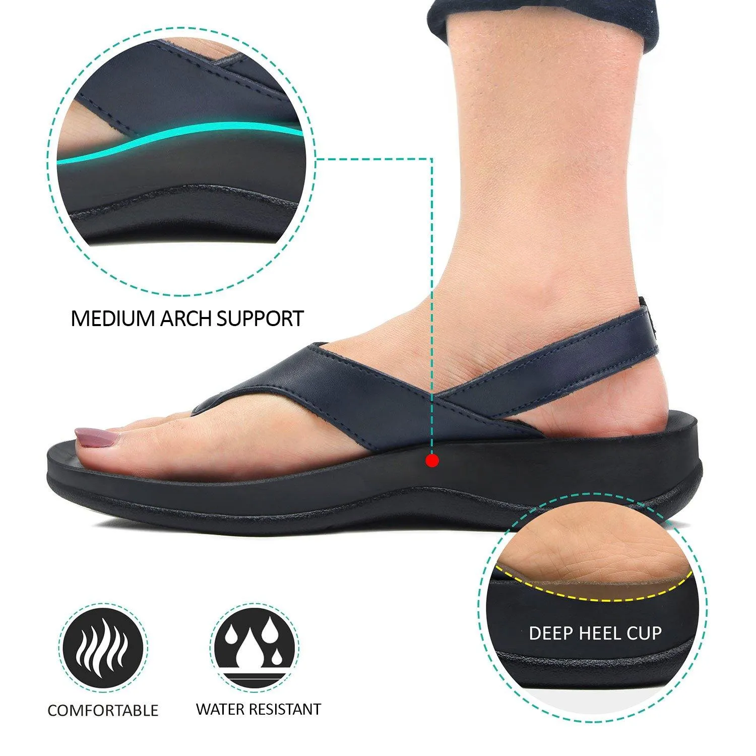 Aerosoft - Tuck S5901 Velcro Ankle Strap Comfortable Thong Arch Support Sandals For Women