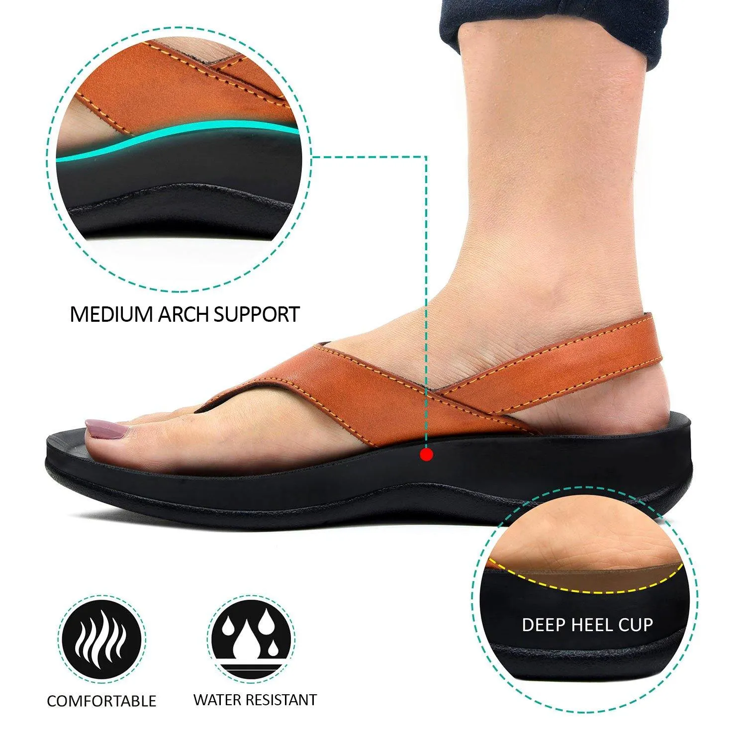 Aerosoft - Tuck S5901 Velcro Ankle Strap Comfortable Thong Arch Support Sandals For Women