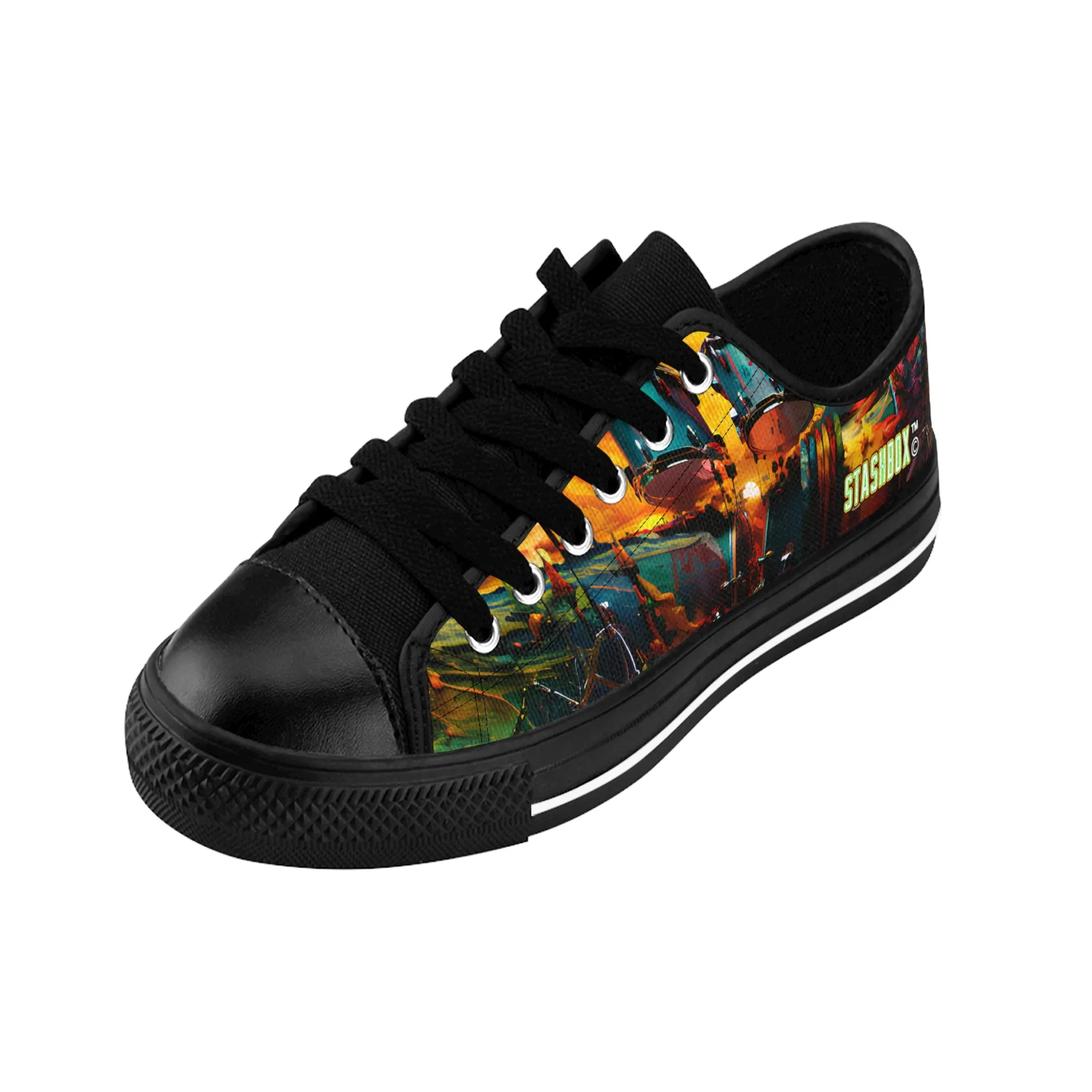 Artistic Drumset Color Explosion - Custom Men's Sneakers - Music Design #002