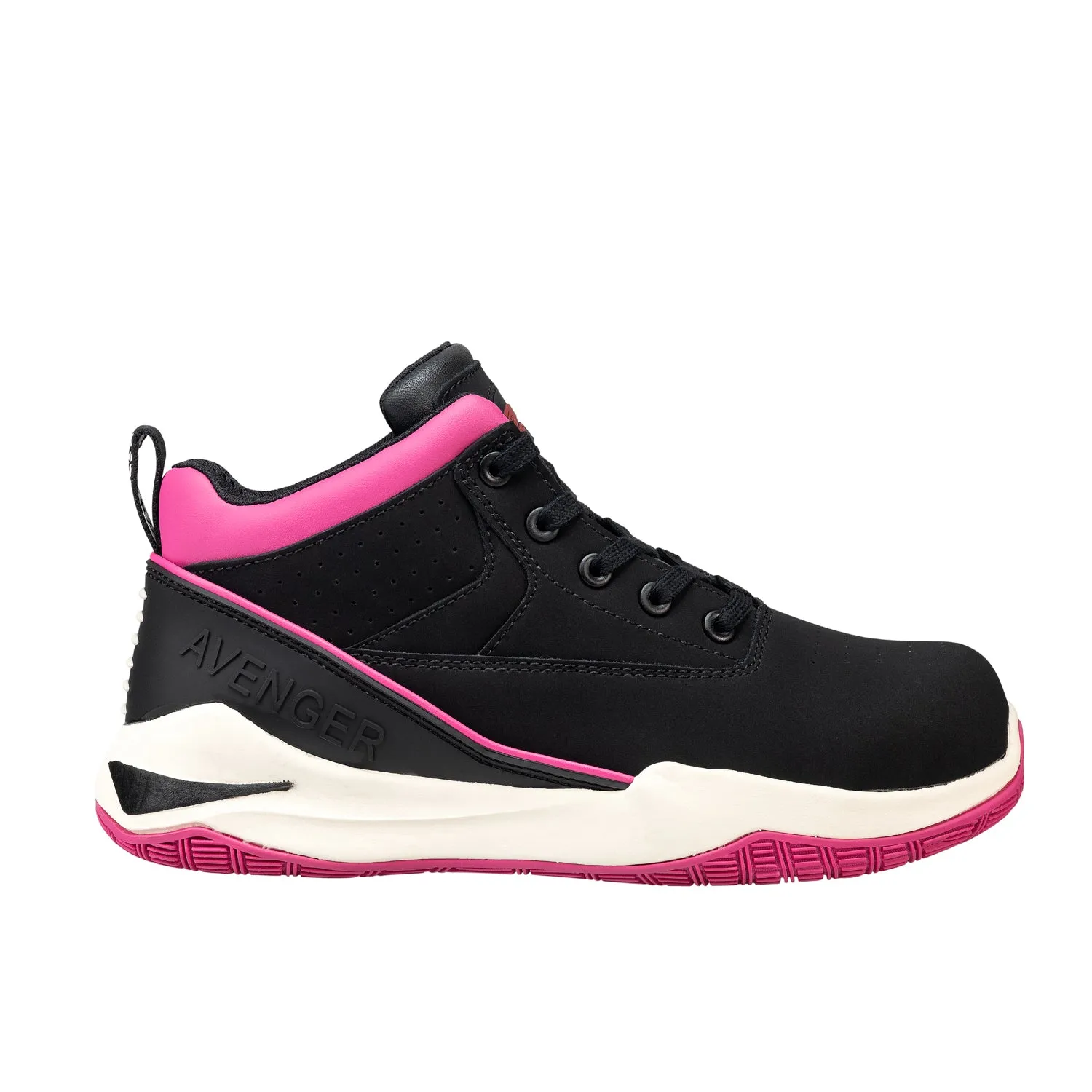 Avenger Womens Reaction Black/Pink Leather Work Shoes