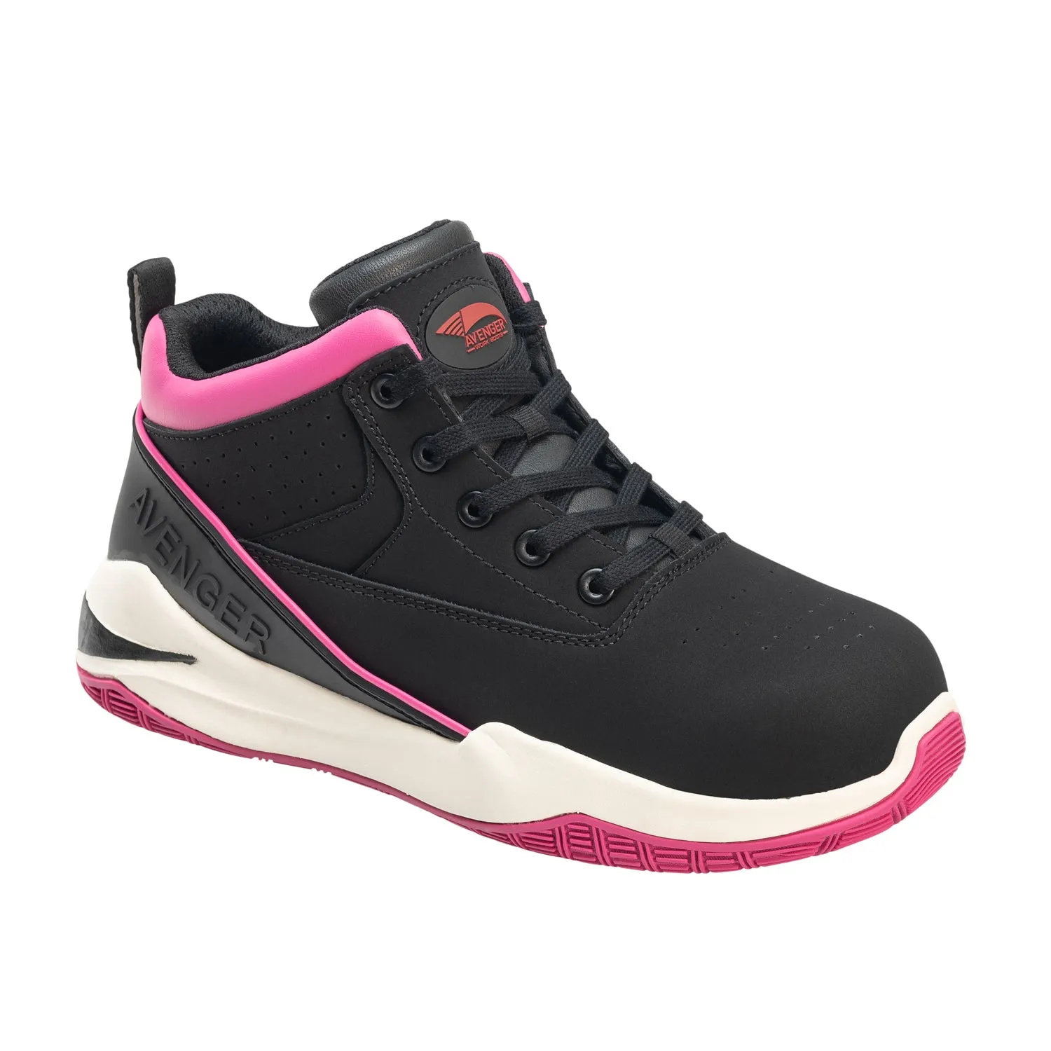 Avenger Womens Reaction Black/Pink Leather Work Shoes