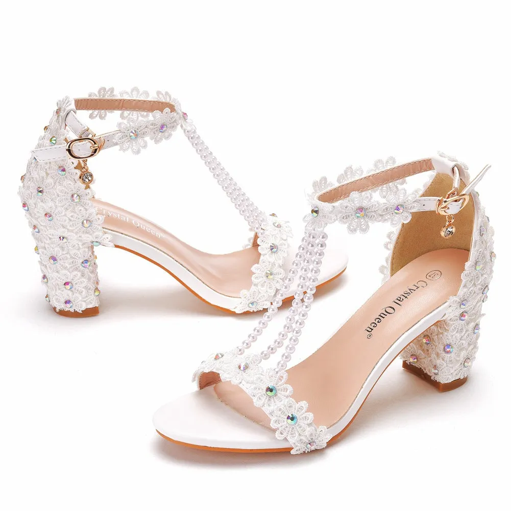 Beaded Lace Wedding Shoes Sandals