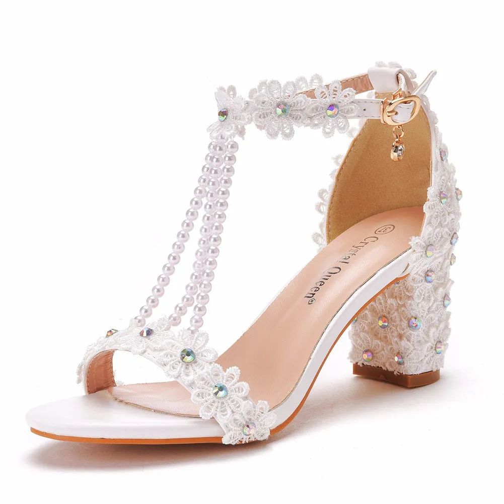 Beaded Lace Wedding Shoes Sandals