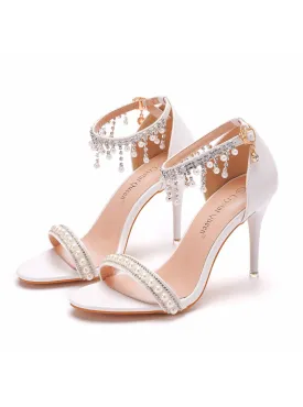 Beaded Thin Heel Fishmouth Sandals