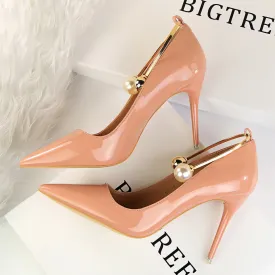 Beads PU Stiletto Heel Pointed Toe High Heels Party Shoes