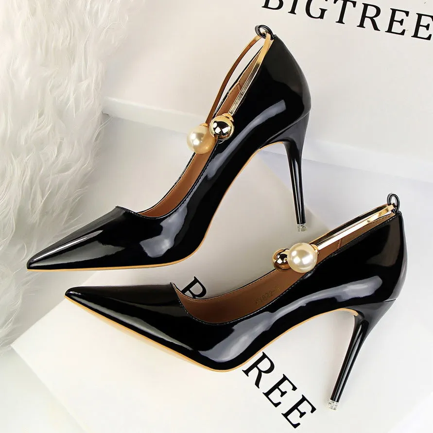 Beads PU Stiletto Heel Pointed Toe High Heels Party Shoes