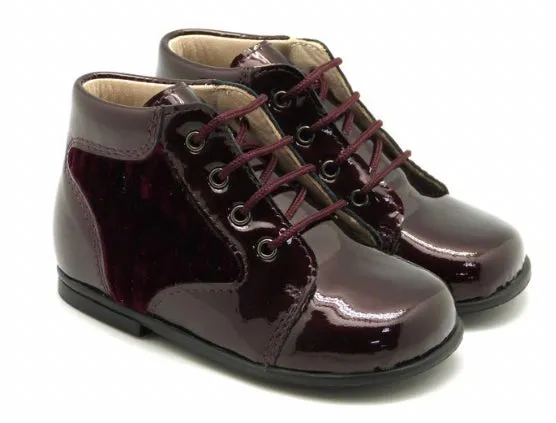 Beberlis Burgundy Patent Velvet Design Baby Bootie