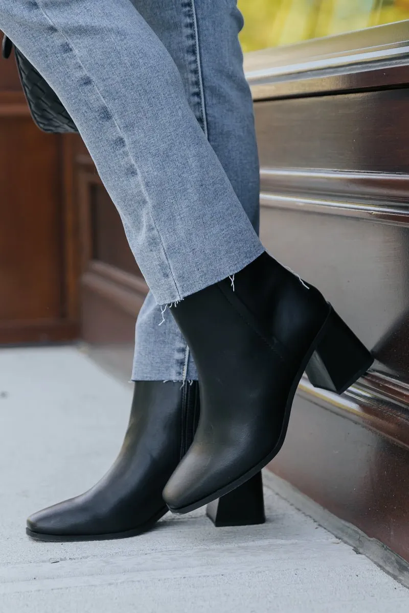 Black Faux Leather Heeled Ankle Booties