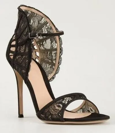 Black Lace Fan Counter Dorsay Pumps