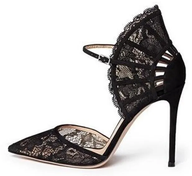 Black Lace Fan Counter Dorsay Pumps