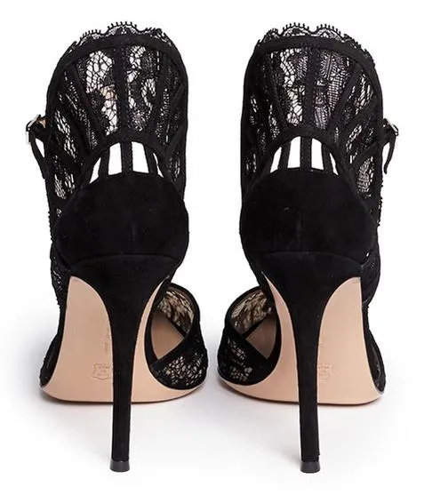 Black Lace Fan Counter Dorsay Pumps