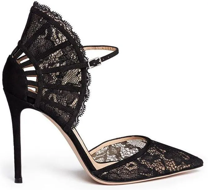 Black Lace Fan Counter Dorsay Pumps