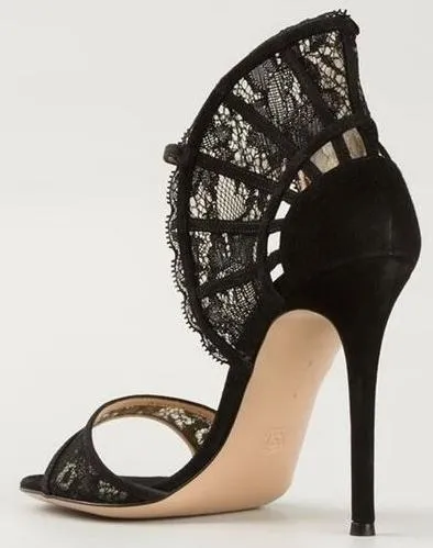 Black Lace Fan Counter Dorsay Pumps