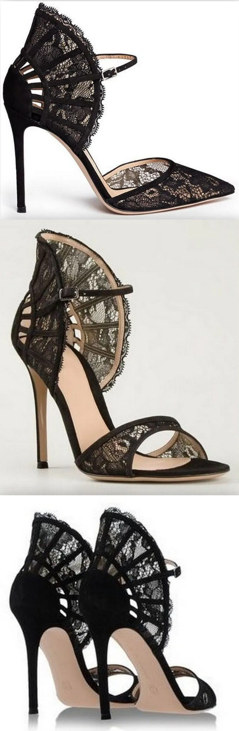 Black Lace Fan Counter Dorsay Pumps