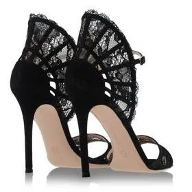 Black Lace Fan Counter Dorsay Pumps