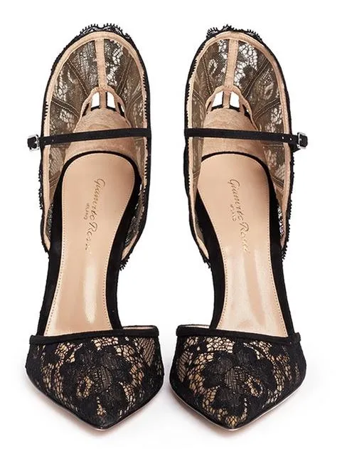 Black Lace Fan Counter Dorsay Pumps