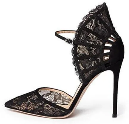 Black Lace Fan Counter Dorsay Pumps