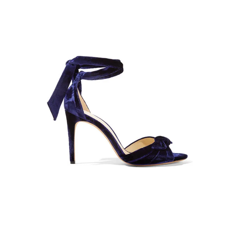 Blue Suede Strap Open Toe High Heel Sandals