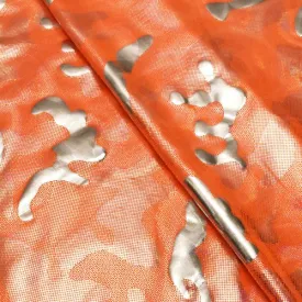 Bright Orange/Silver Camo Foil Printed Activewear Knit