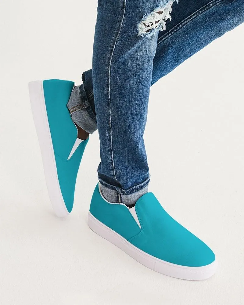 Bright Warm Cyan Slip-On Canvas Sneakers | Men's | Bright Pure Warm Cyan | C100M0Y25K0