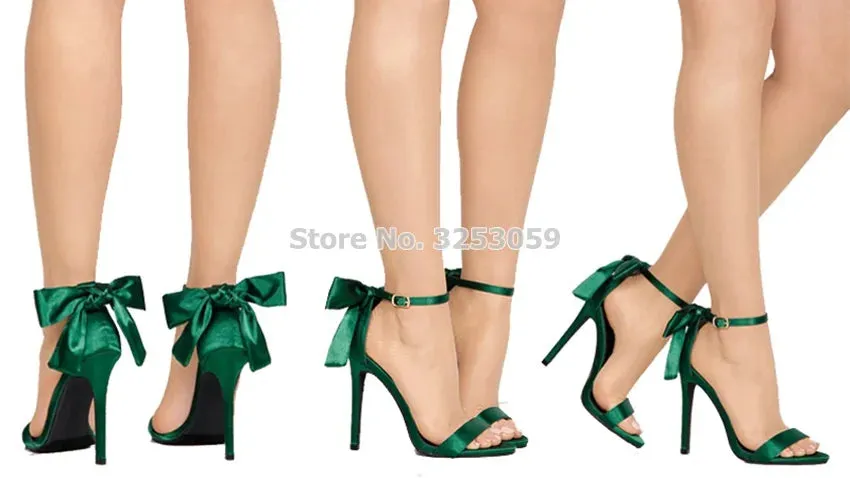 Butterfly-Knot Thin High Heel Sandals Satin Cloth Fabric Bowtie