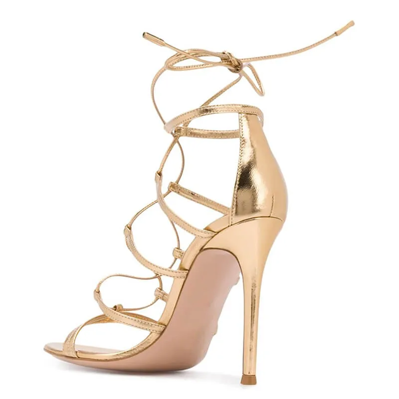 Champagne PU Strap Cutout High Heel Sandals