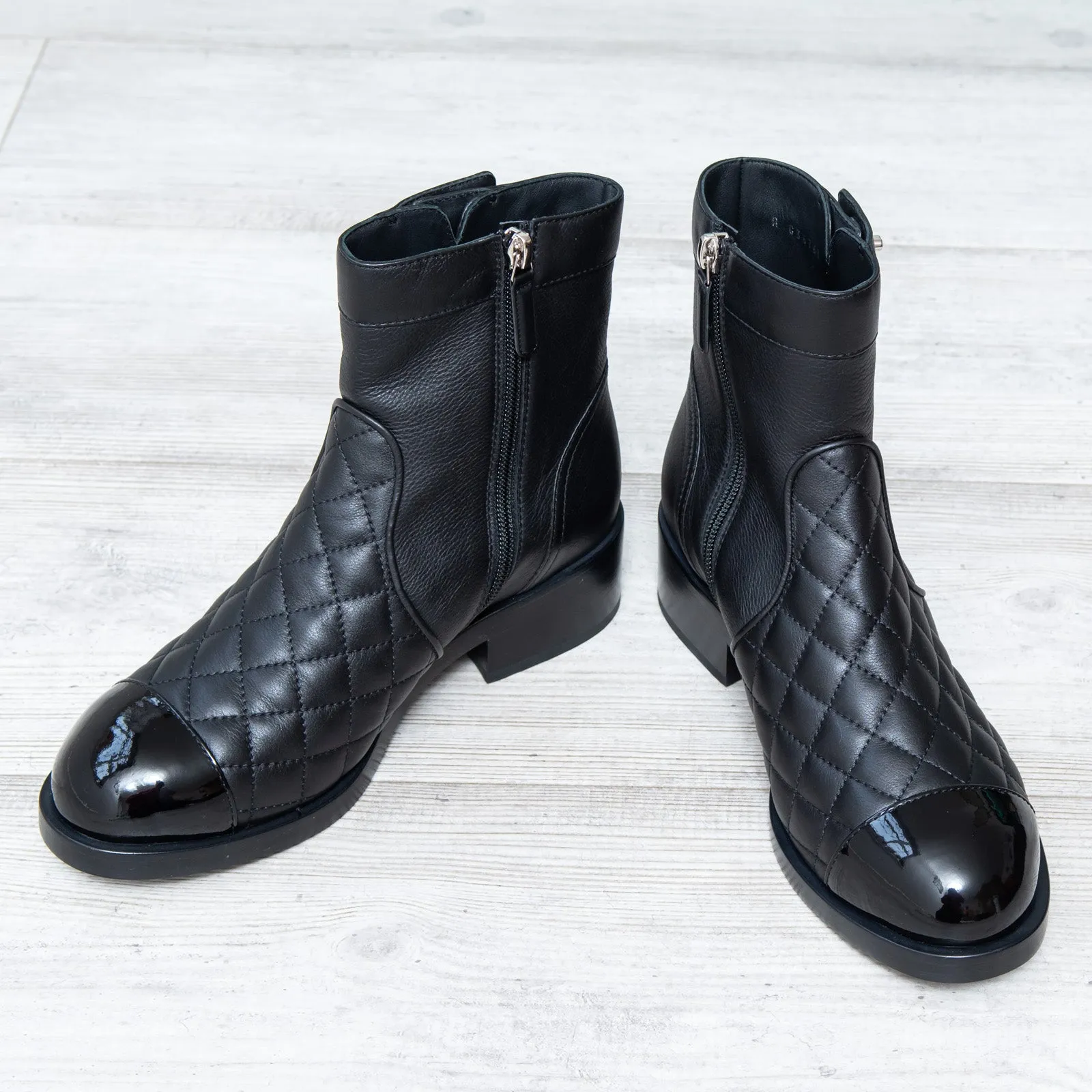 Chanel Black Quilted Leather Ankle Boots