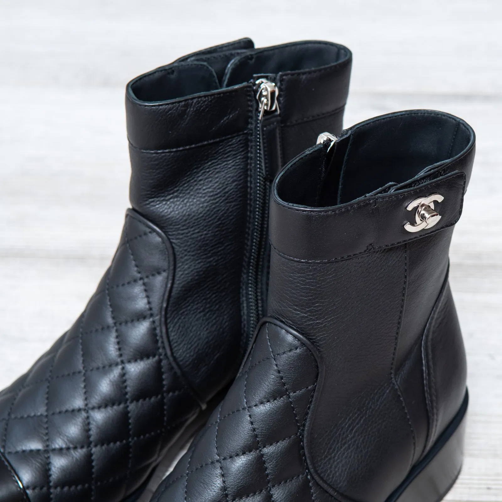 Chanel Black Quilted Leather Ankle Boots