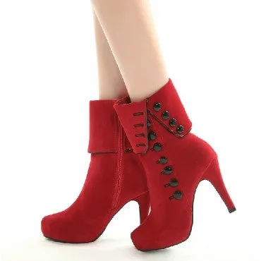 Classy Red Rivets High Heel Platform Boots