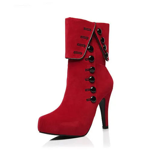 Classy Red Rivets High Heel Platform Boots