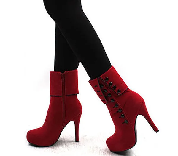 Classy Red Rivets High Heel Platform Boots