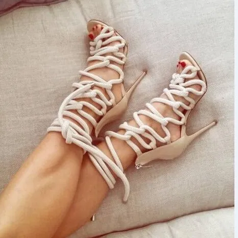 Colorful Lace-Up Sexy Roman Sandals