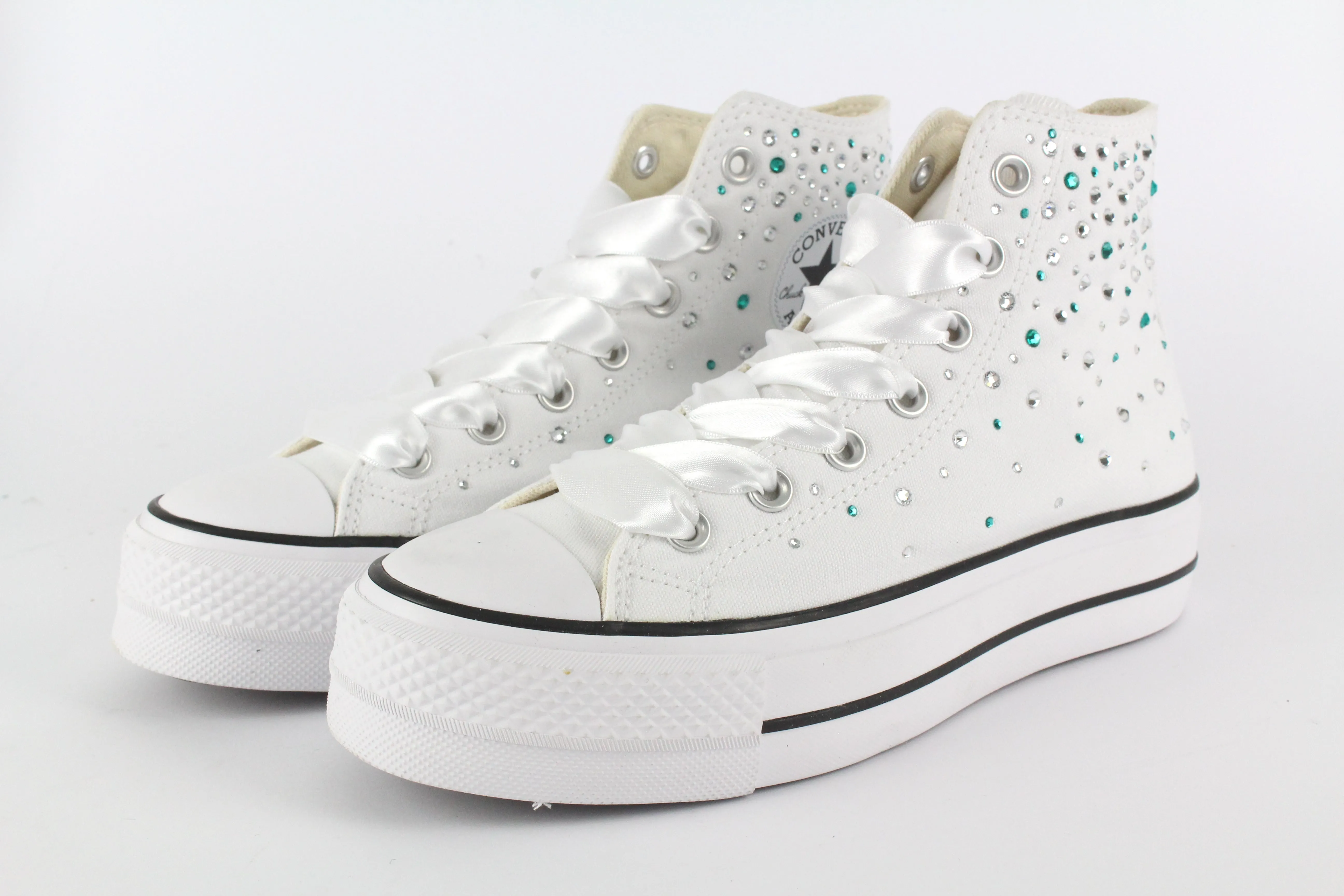 Converse All Star Platform White Strass Termo Cristal Tiffany