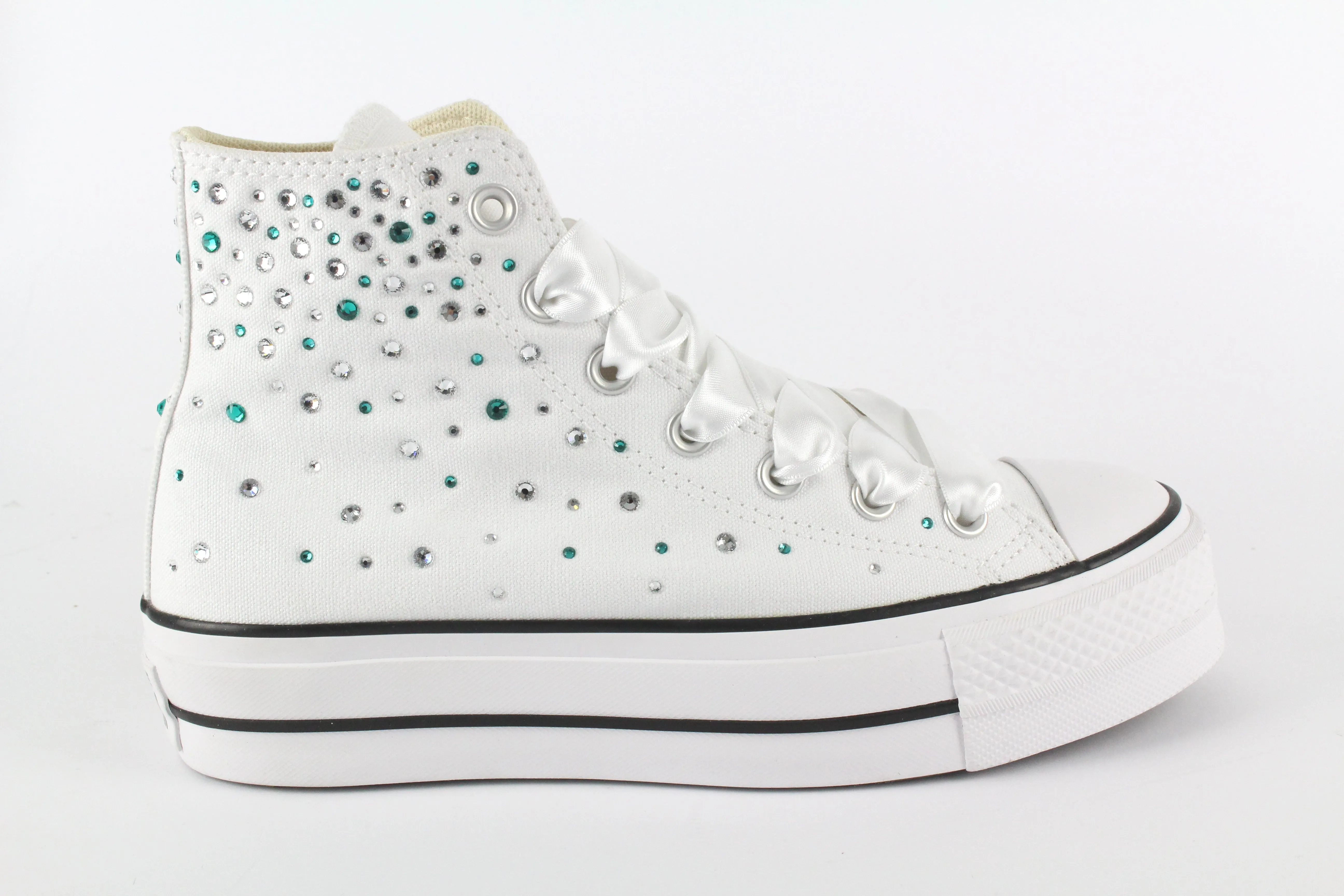 Converse All Star Platform White Strass Termo Cristal Tiffany