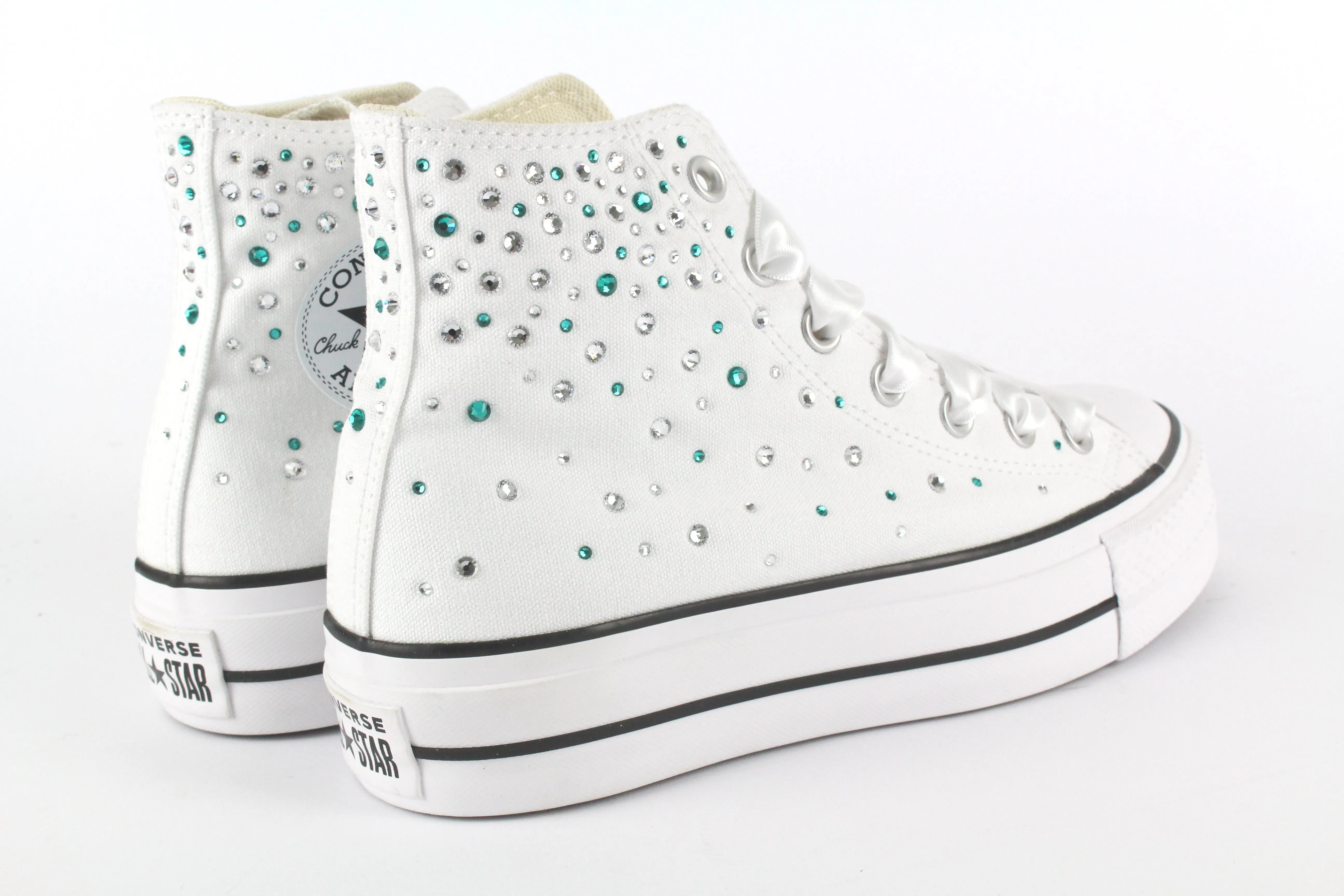 Converse All Star Platform White Strass Termo Cristal Tiffany