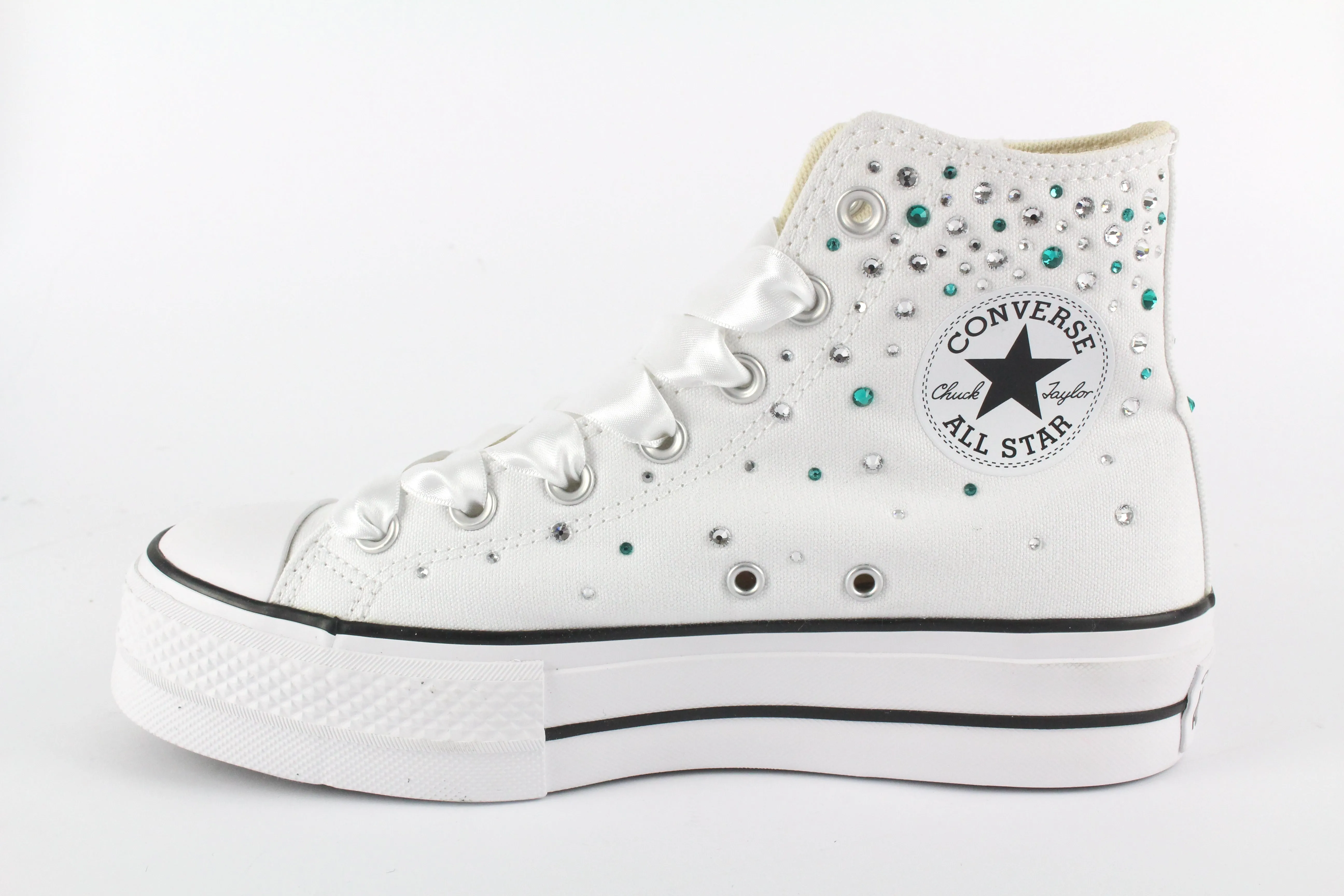 Converse All Star Platform White Strass Termo Cristal Tiffany