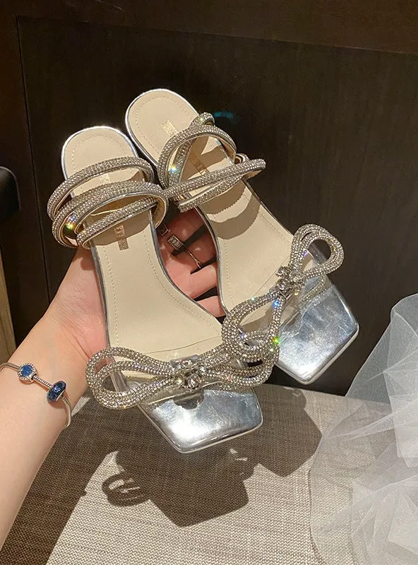 Diamond Stiletto Bow Sandals