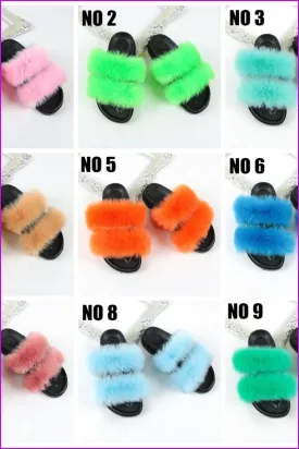 Double Belt Faux Fur Slides F988