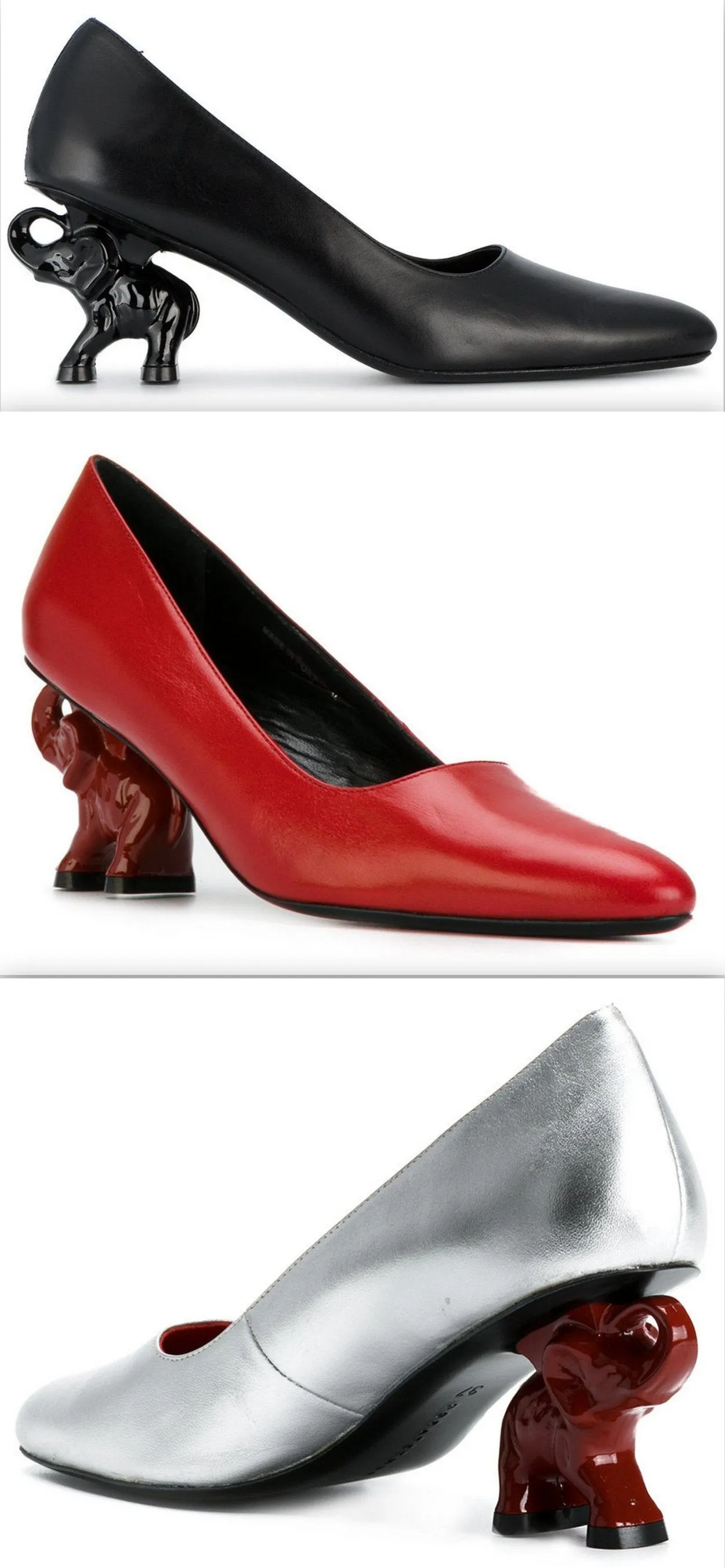 Elephant Heel Pumps - Black, Red, Silver