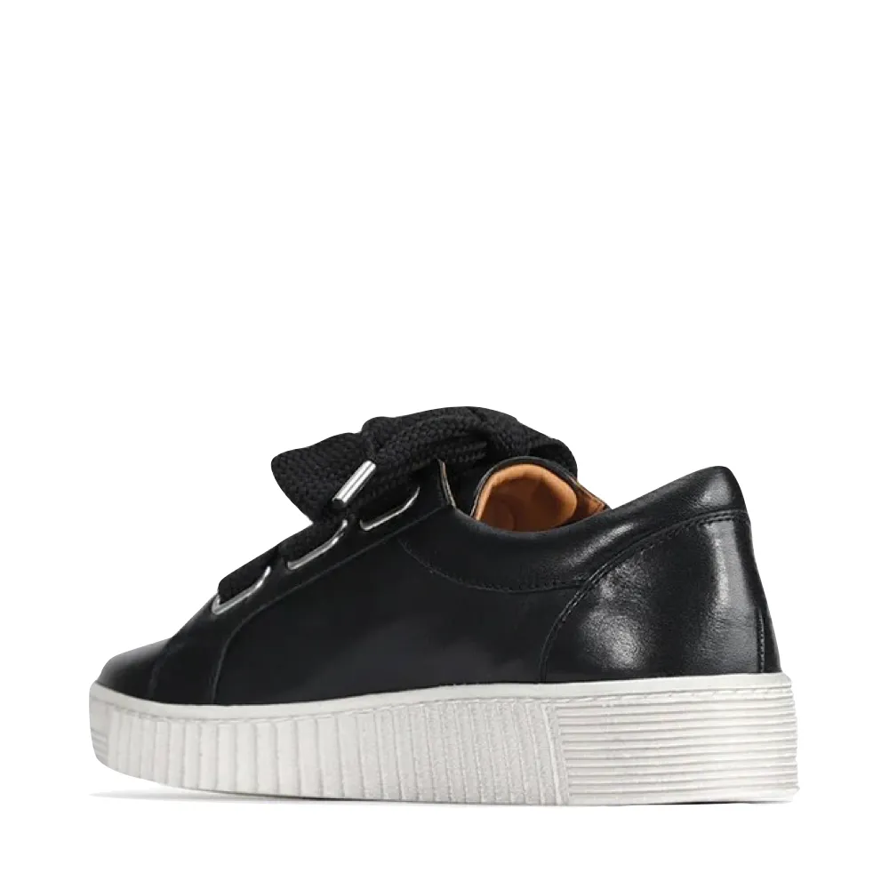 EOS Footwear Women's Jovi Leather Tie Sneaker in Black